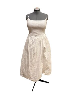 DISSH White Smocked Bodice Midi Dress with Spaghetti Straps